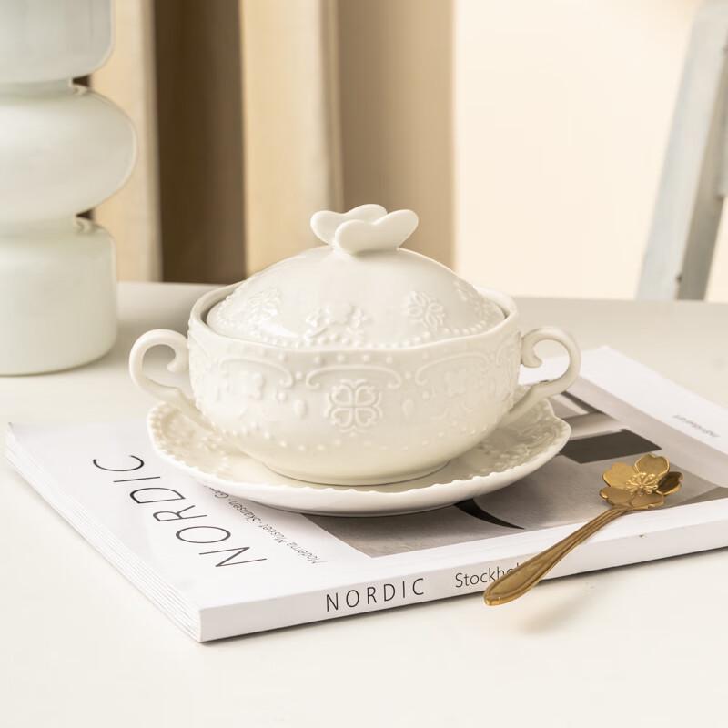 Embossed Cream Style Ceramic Dessert Set