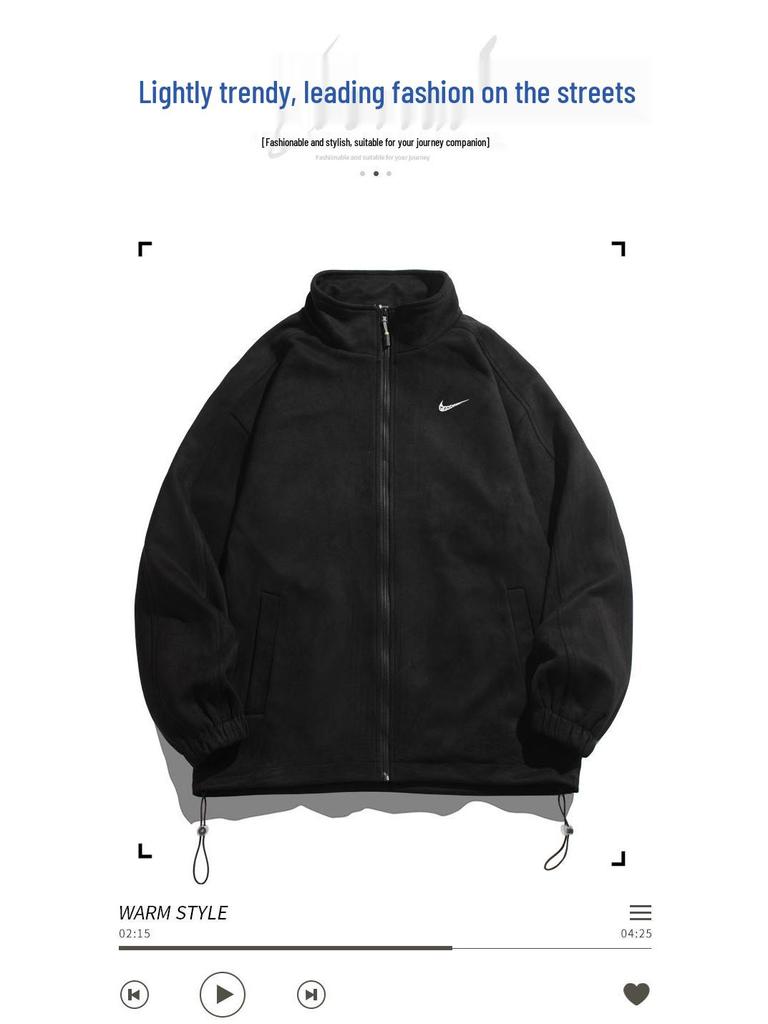 Giacca Unisex in Pelle Scamosciata e Pile con Collo Rialzato Stile Giapponese - Uomo Primavera/Autunno 2025 Sportiva e Studente Vestibilità Larga
