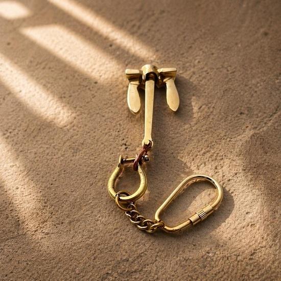 Brass Anchor Keychain Nautical Ship Anchor Key Ring Maritime Gift Handmade Accessory