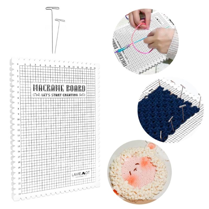 Kreative Makramee-Platte Handarbeit Strickgarn Gitterplatten Matte DIY Wollgarn Geflochtenes Fixierwerkzeug Knoten-Nadel
