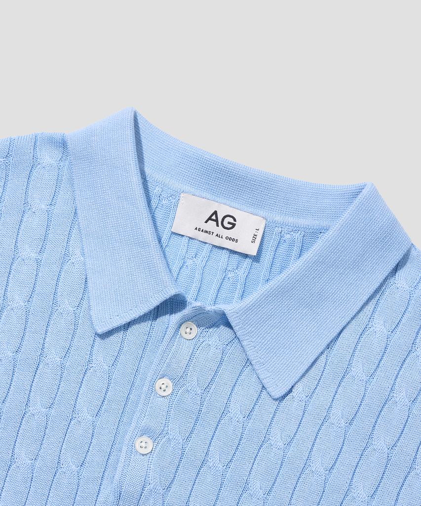 AGOD Cotton Modal Washable Button Collar Cable Half Knit [Sky Blue]