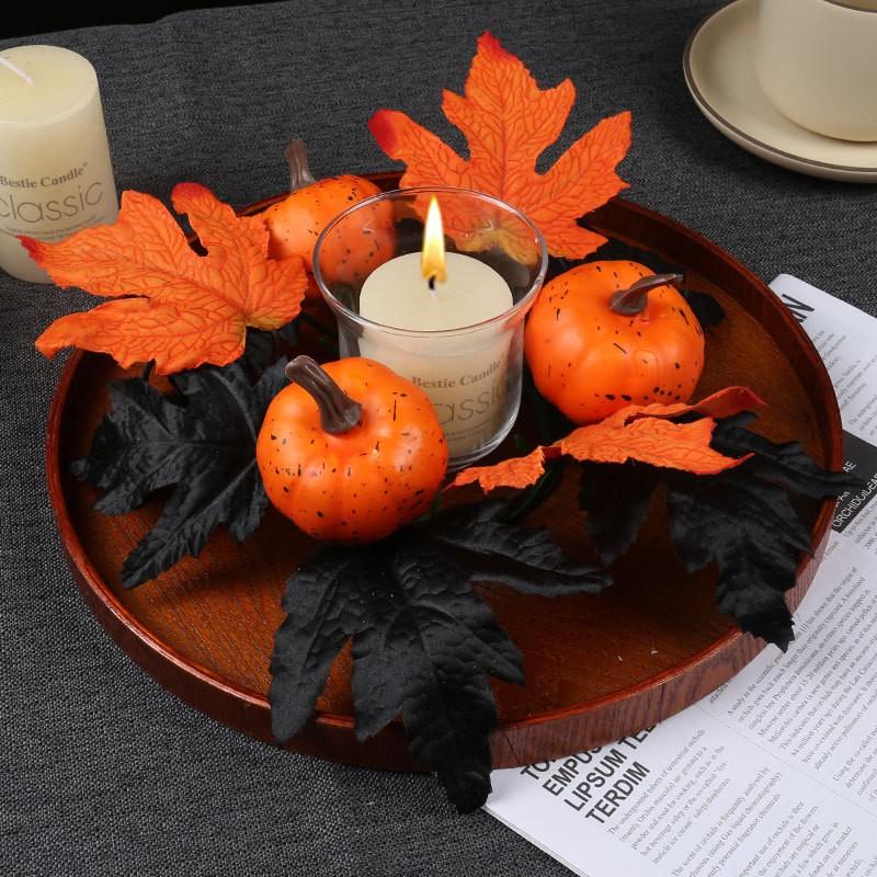 Thanksgiving Decorative Maple Leaf Candle Holder Wreath Table Centerpiece Halloween Party Home Outdoor Decoration