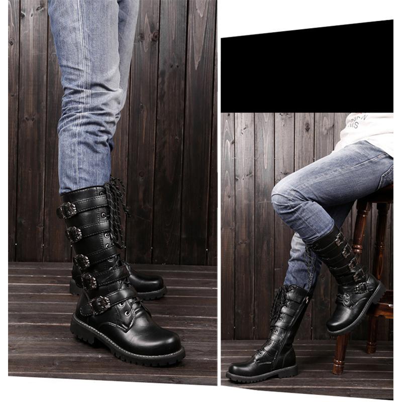 2025 Autumn Early Winter Shoes Mens High Boots Thick Sole Non-slip Brand Male Motorcycle Boots Pure Black