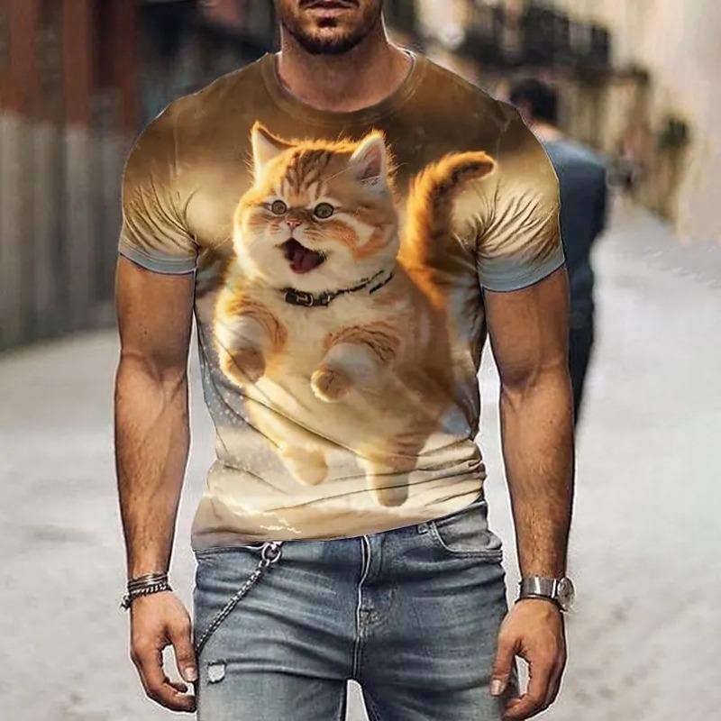 

Cute Cat Pattern 3D Printed Adult Round Neck Fun Pet Unisex Short Sleeved T-shirt 6XL