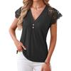 Women S Loose V Neck Short Sleeve Lace Trim Casual Top