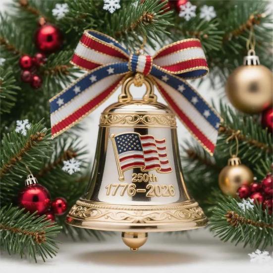 United States 250th Anniversary Bell Ornament Commemorative Patriotic Christmas Tree Hanging Bell Decoration Holiday Party Pendant