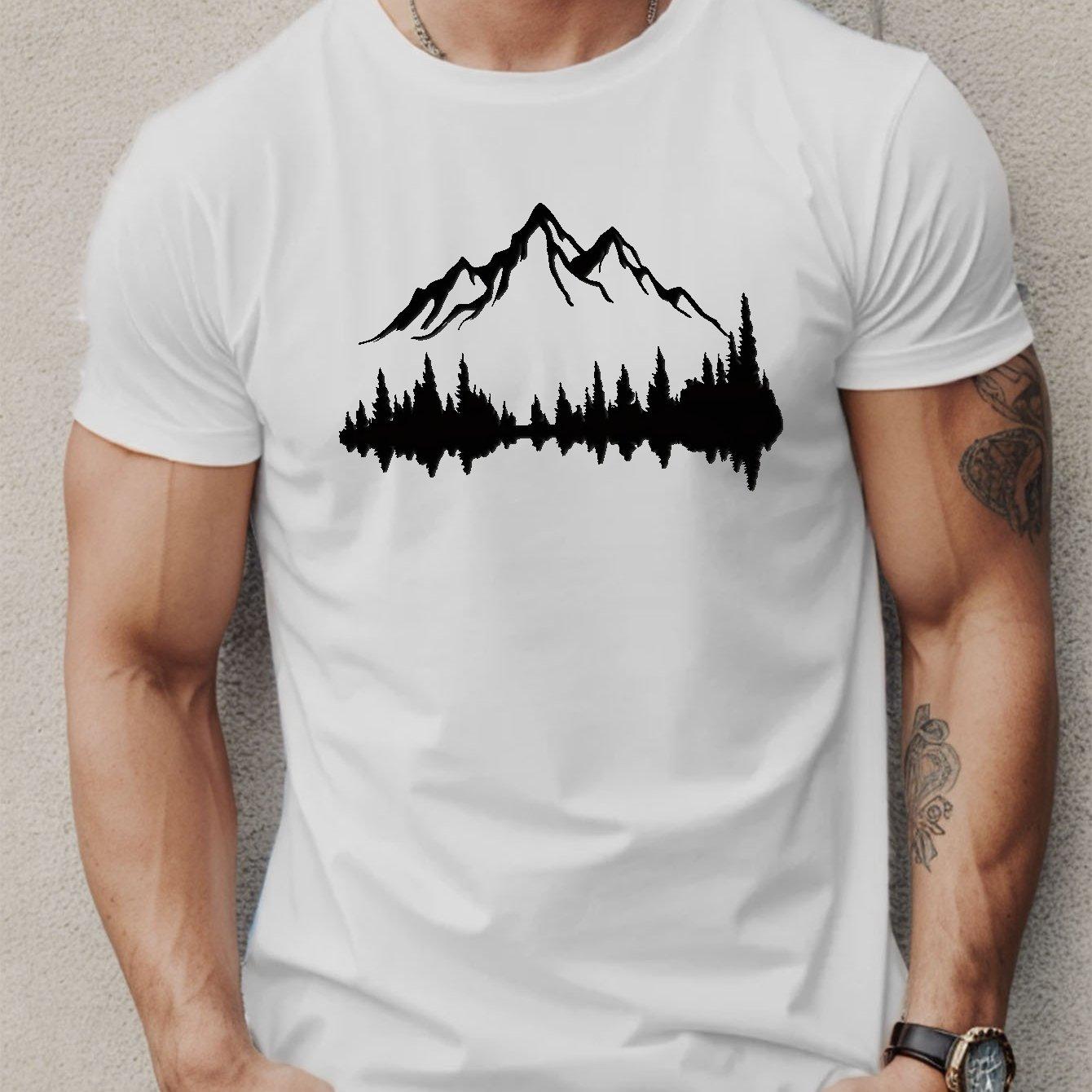 

Летняя мужская повседневная свободная футболка большого размера из 100% хлопка с принтом гор и деревьев, спортивная удобная футболка с круглым вырезом и коротким рукавом XL