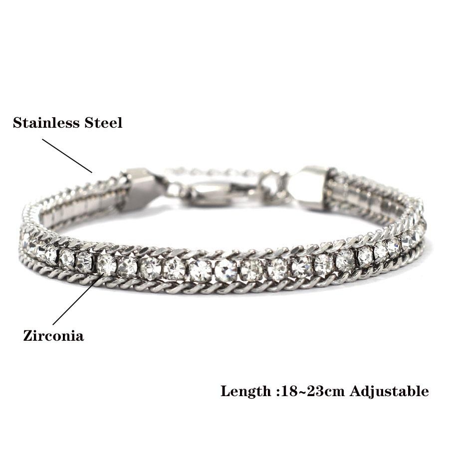 Luxury Men Tennis Bracelet Stainless Steel White Zirconia Chain Link Braslet Adjustable Gifts For Him Armband Herren Accessories