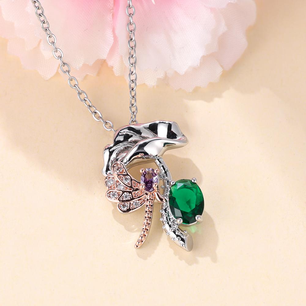 Collier pendentif feuille de lotus libellule mode pour femmes colliers créatifs en cristal vert collier ras du cou bijoux cadeau