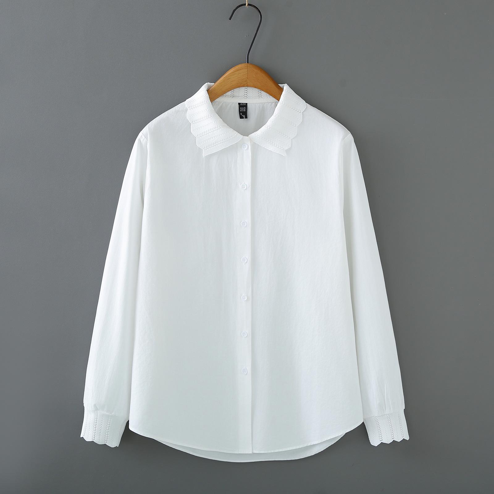 2026 Spring Women s Plus Size Long Sleeve Cotton Shirt with Lace Collar 4XL белый