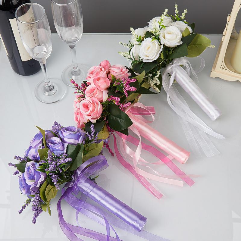 Bridal Bridesmaid Wedding Bouquet White Silk Flowers Roses Wedding Accessories Mariage Bouquet Artificial Flower
