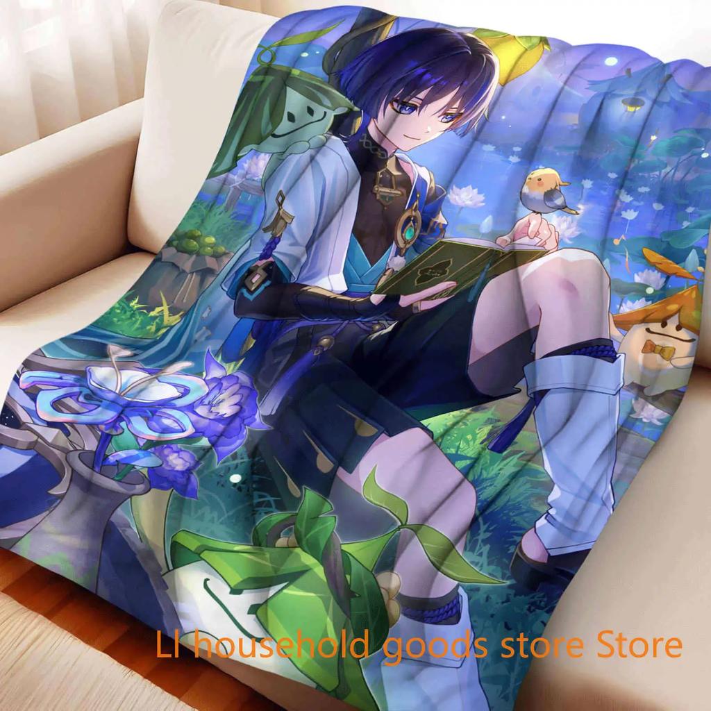 Genshin Impact Warm Flannel Throw Blanket for Home Decor Bedspread Trendy Street Style
