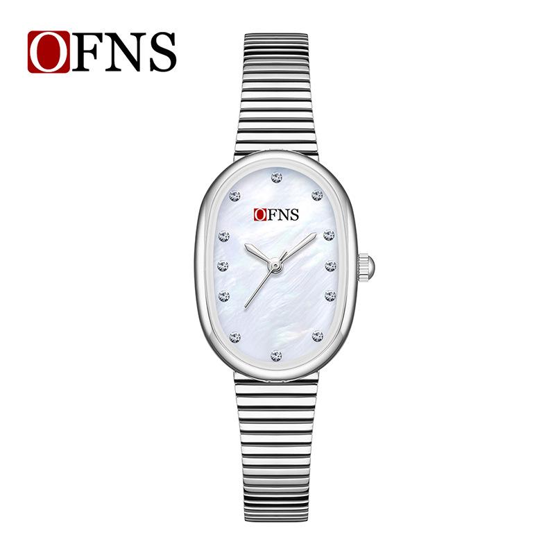 OFNS Luxury Women's Watch: Mother-of-Pearl Dial, Quartz, Diamond Accents, Waterproof, Elegant Office Accessory.