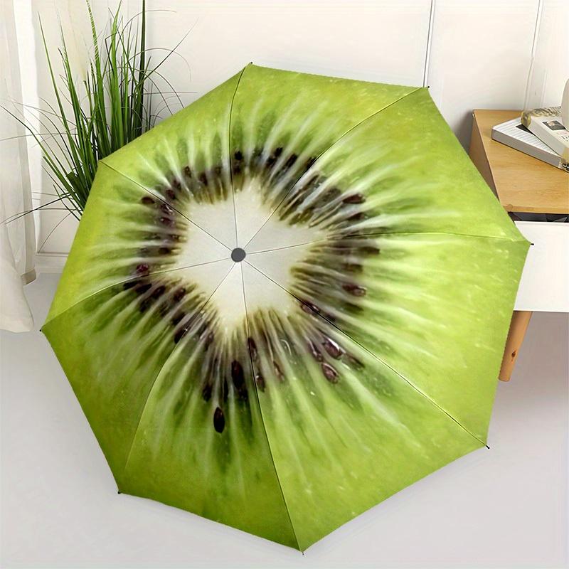 1pc Kiwi Fruit Automatic Open 8-Rib Windproof Umbrella, Travel & Commuting, Suitable for All Seasons, Lightweight Portable,011