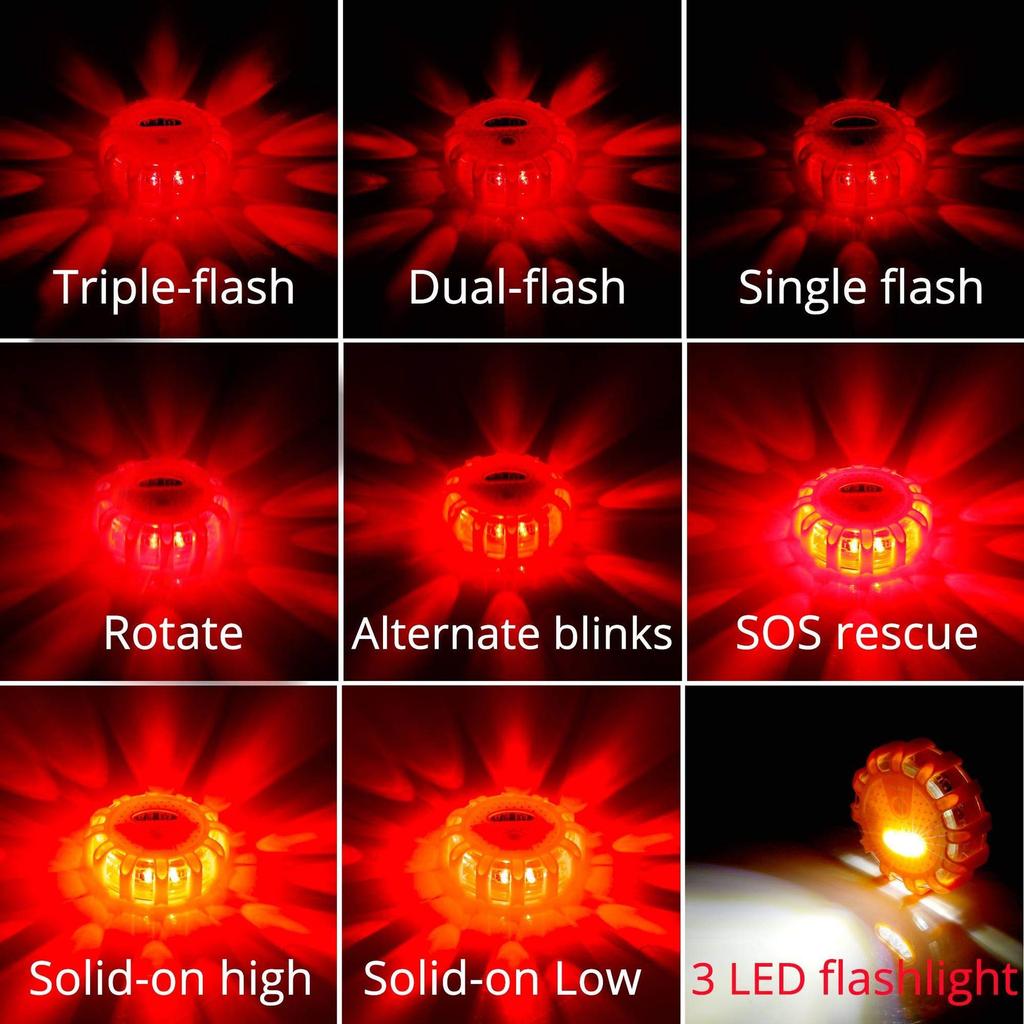 Road Usb-C Fault Emergency Rescue Warning Led Emergency Light Roadside Warning Safety Beacon Flash Disc Flare Set Magnetic Base