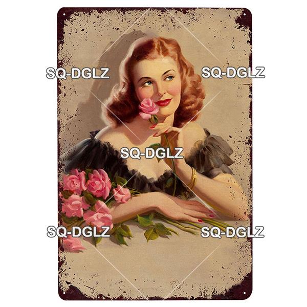 [SQ-DGLZ] Pinup Girl Plakette Metall Vintage Bar Möbel Teller Garagenschild Vintage Deko Man Cave Dekoration Geschenk