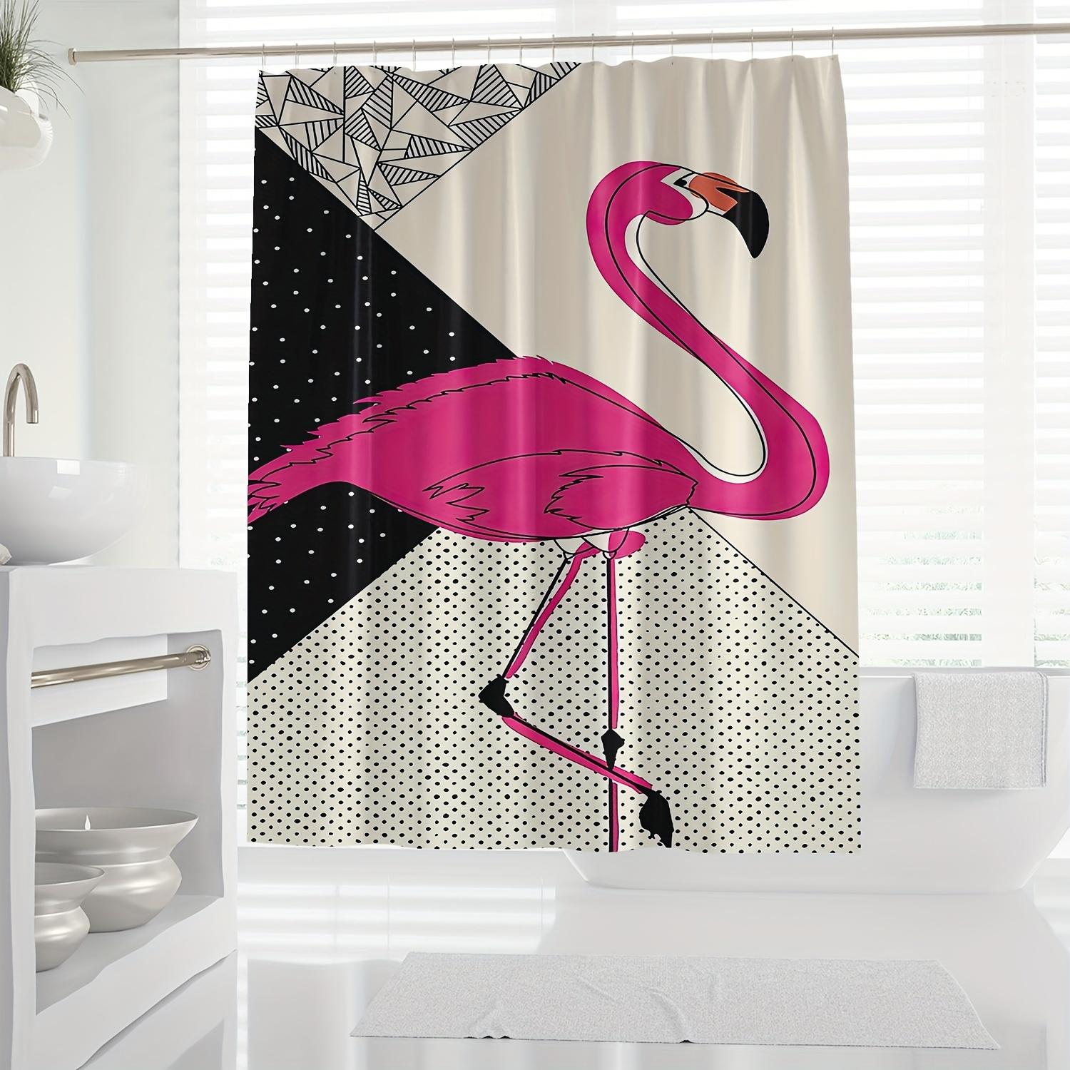

1pc High Quality Flamingo Shower Curtain - Modern Nordic Minimalist Cartoon Design with Geometric Patterns, Vibrant Pink & Black 90x180cm35x71in
