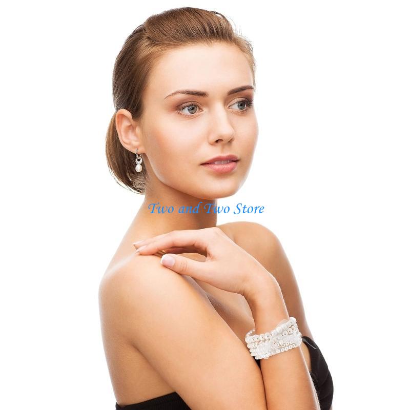 HX6F 5Pieces Artificial Pearl Bracelet Beaded Stretch Bracelet Stackable Bracelets CN