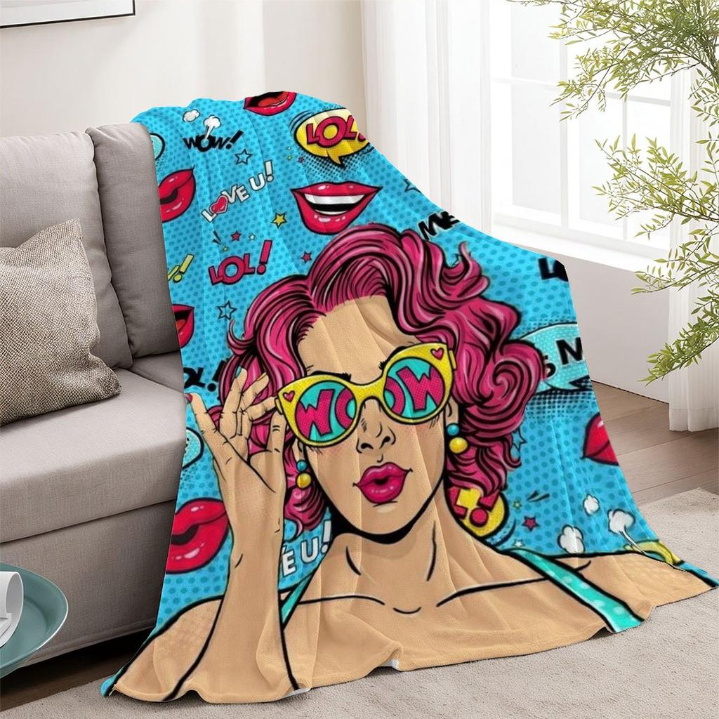 Pop Art Girl Print Flannel Throw Blanket – Trendy Gift for Home Office Sofa Car Nap