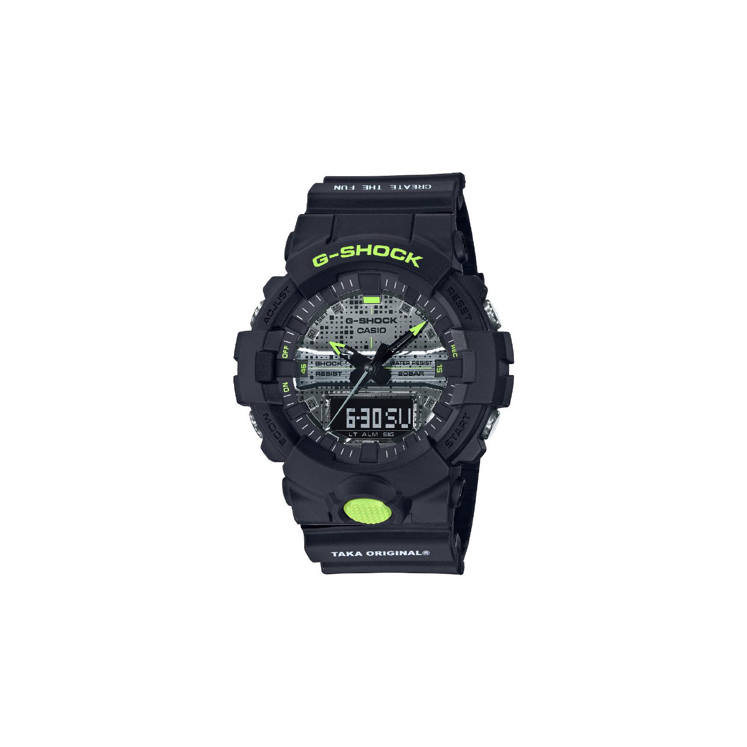 Casio G-Shock Hard Collision Series Taka Collaboration G-Shock Quartz Movement Resin Strap Watch Men watches Black GA-800DC-1APRTAKA Neon Green