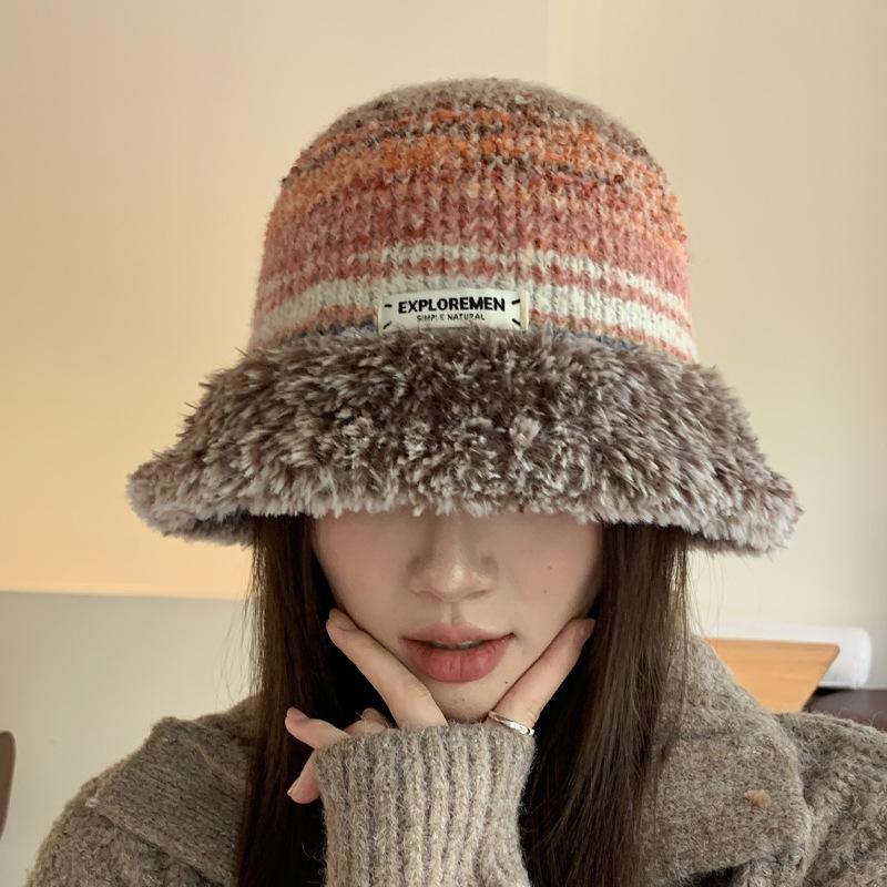 

Autumn and winter velvet dopamine plush basin hat women s fashion small face versatile casual ear protection warm bucket hat 52-56cm королівський синій колір