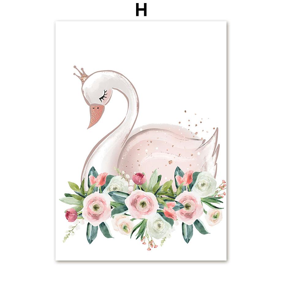 Unicorn Swan Butterfly Rainbow Cloud Flower Posters and Prints Wall Art Print Canvas Painting Pictures Girl Baby Kids Room Decor