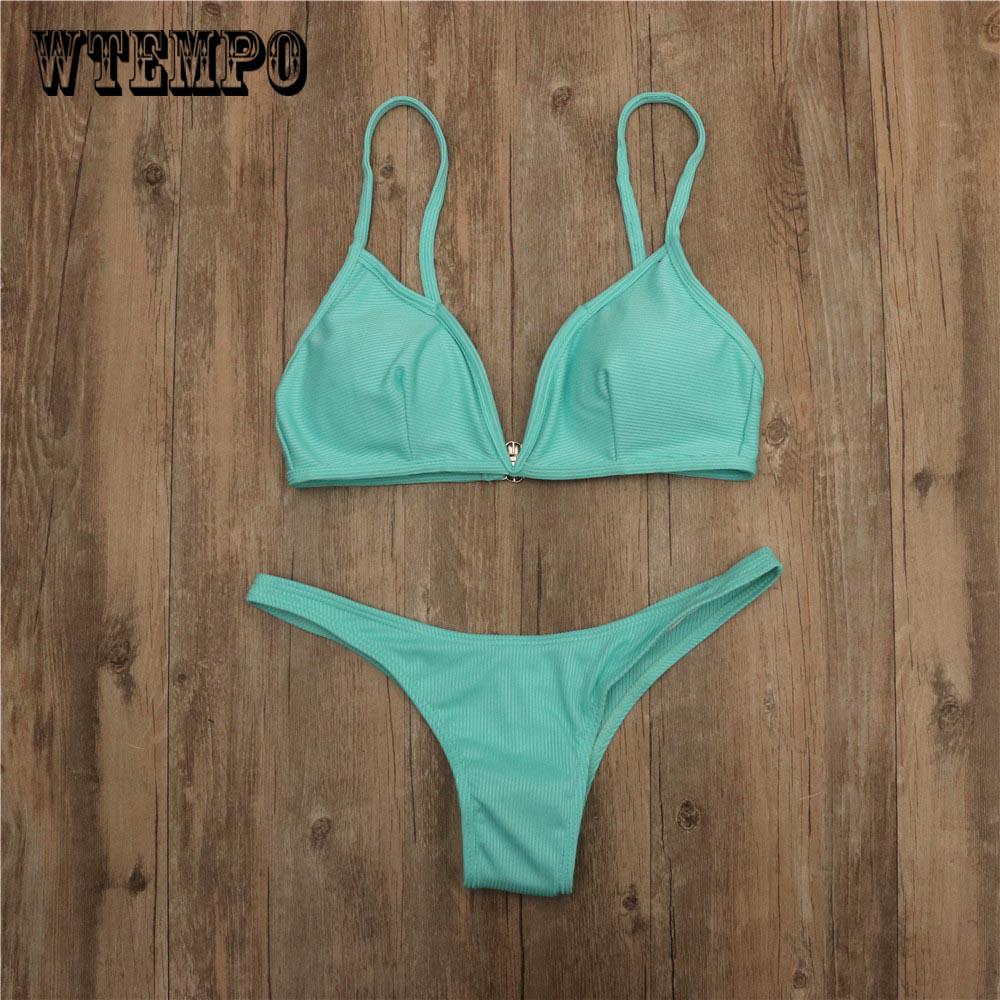WTEMPO Brand Split Swimsuit Pit Strip Fabric Ladies Bikini V-button Sexy Bikini Swimsuit