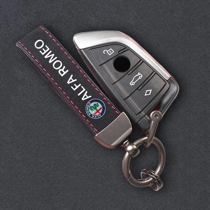 Car Stickers For Alfa Romeo Suede Leather Car Keychain Key Ring Car Emblem Accessories For Alfa Romeo 156 159 147 4C 8C 166 Giul