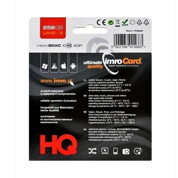 Imro microSDXC memory card 256 GB Class 10 UHS-3 with adapter not-specified
