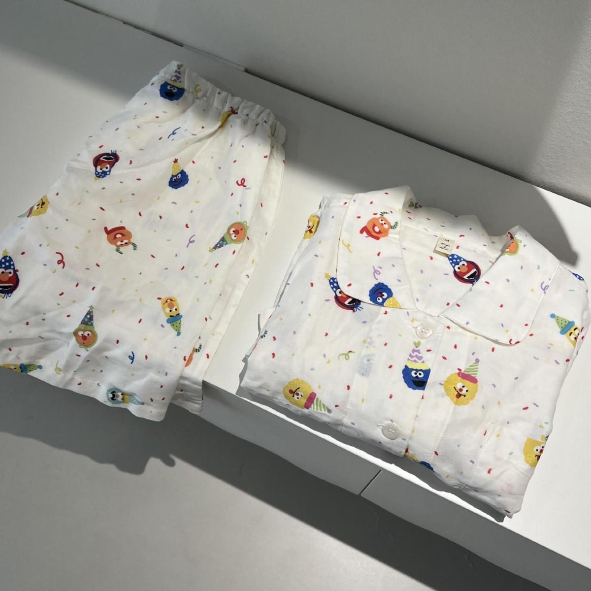 

New full-printed Sesame Street pajamas women s summer short-sleeved shorts cardigan lapel set loungewear two-piece set S