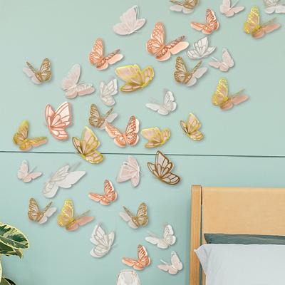 20 Bucăți 2 Straturi Aripă Fluture Decor de Perete Autoadeziv 3D Gol Fluture Autocolante pentru Casă Dormitor Tort Petrecere de Duș pentru Bebeluși Petrecere de Ziua de Naștere Decorare