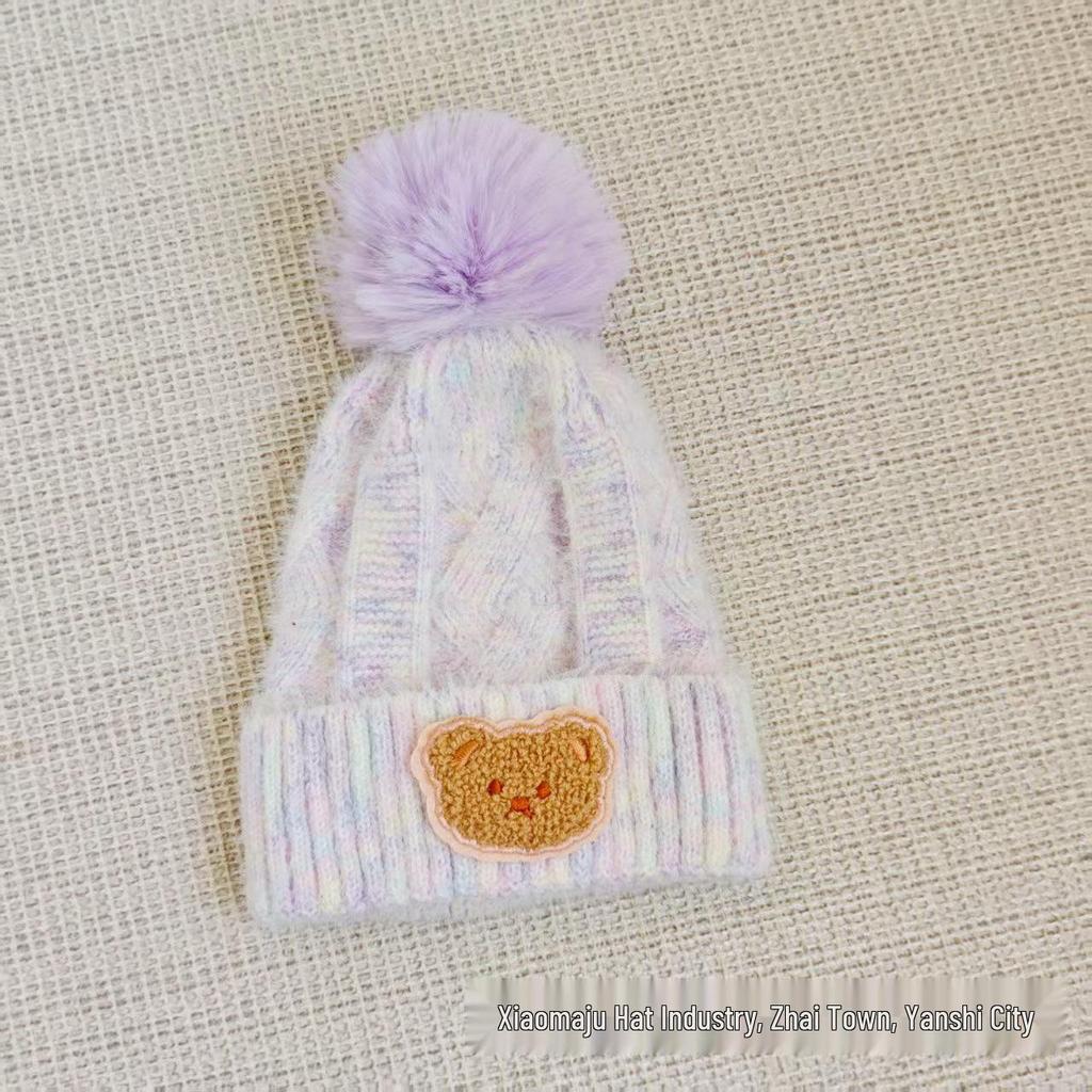 Cozy Autumn/Winter Knit Beanie for Boys and Girls – Cute Pom-Pom Bear Design