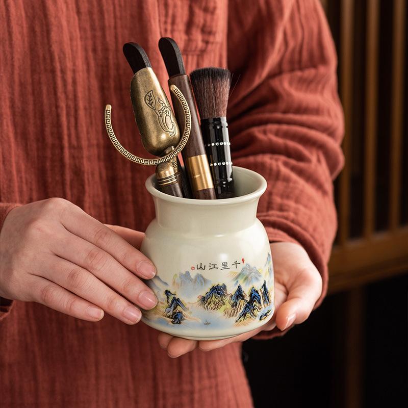 Ru Kiln Tea Ceremony Six Gentlemen, Ebony Solid Wood Tea Clips, Tea Spoons, Tea Needle