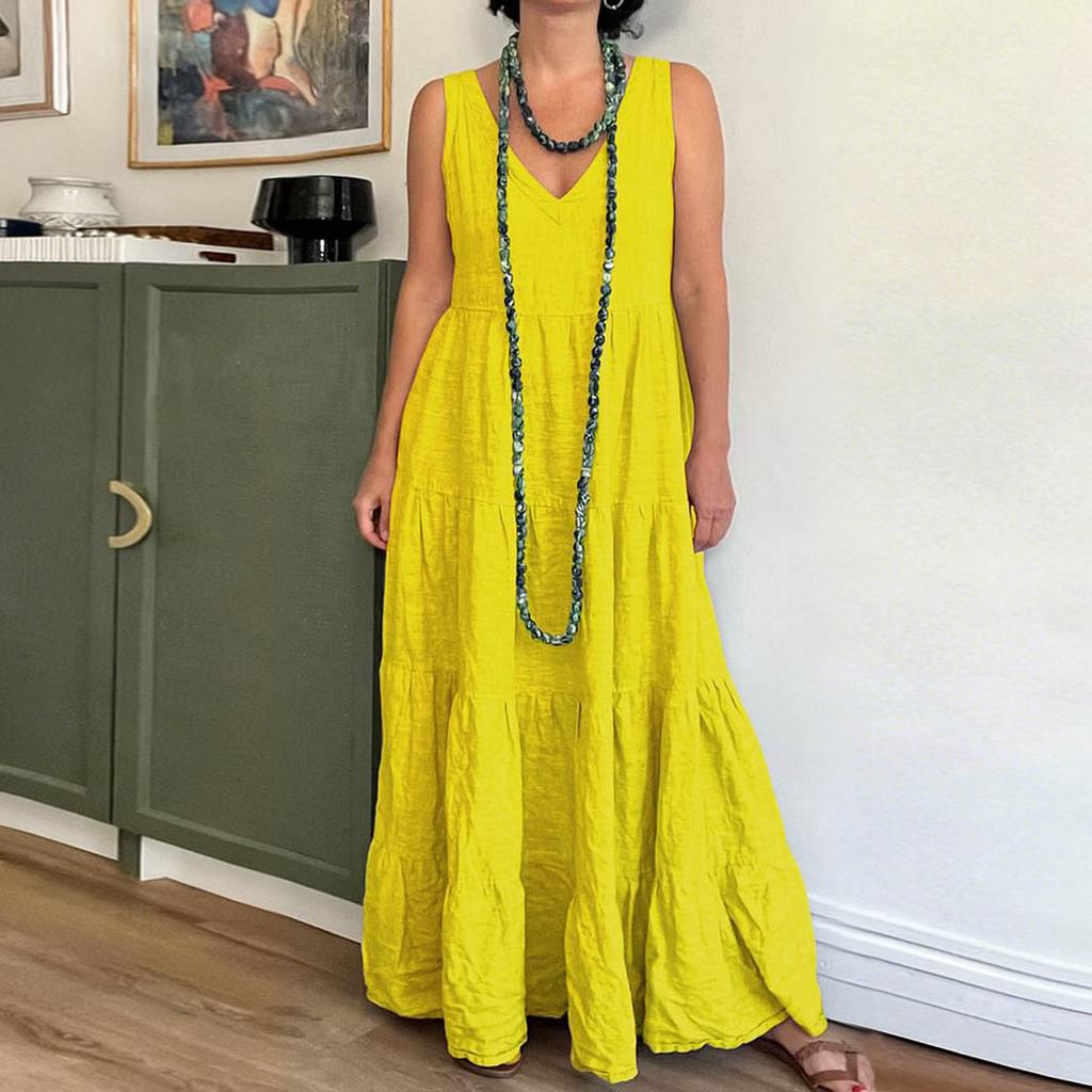 Dress For Women Long Boho Beach Dress Elegant Maxi Dress V,Neck Sleeveless Dress
