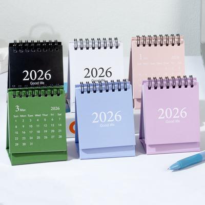 Calendar de birou mini 2026 cu autocolante Planificator de ritualuri de viață Portabil cu suport pliabil Calendar de birou pentru casă, birou, școală