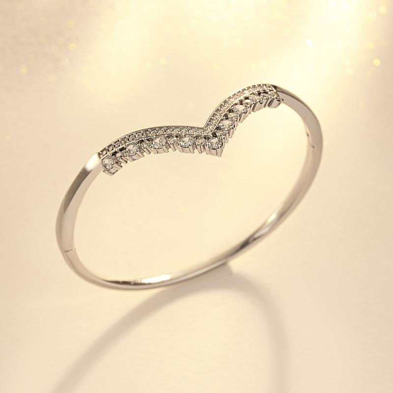 Korean Style Micro-paved Zircon Open Bracelet One Size(18CM~21CM)