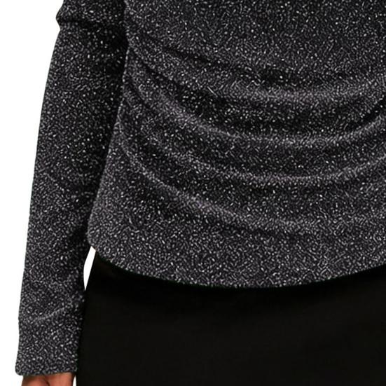 Kadın Tişört Omuz Dekolteli Uzun Kollu Dar Kesim Üstler Pul Payetli Düz Renk Esnek Üstler İş Partisi Günlük Giyim