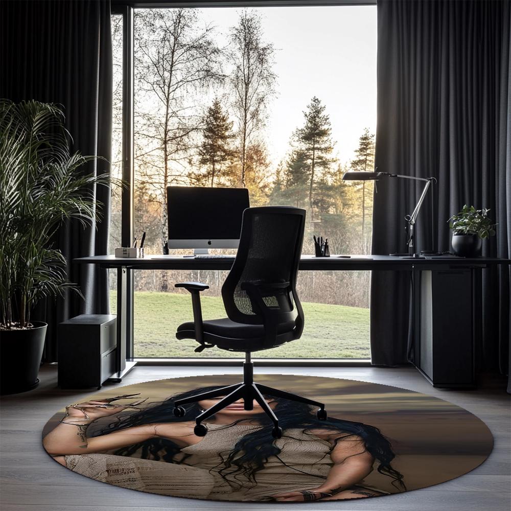 Loreen Printed Round Rug Carpet Chair Rug Area Rug Entryway Doormats,for Office Chair Living Room Bedroom Kitchen Room.