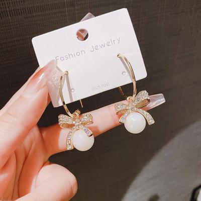 1 Par Elegantes Pendientes de Perlas de Zircón con Nudo de Mariposa para Mujeres Niñas Dulces Vintage Exquisitos Pendientes Accesorios de Joyería