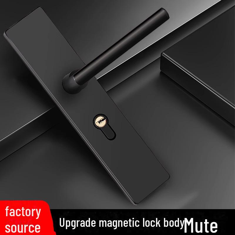 Black Magnetic Door Lock with Silent Handle for Bedroom