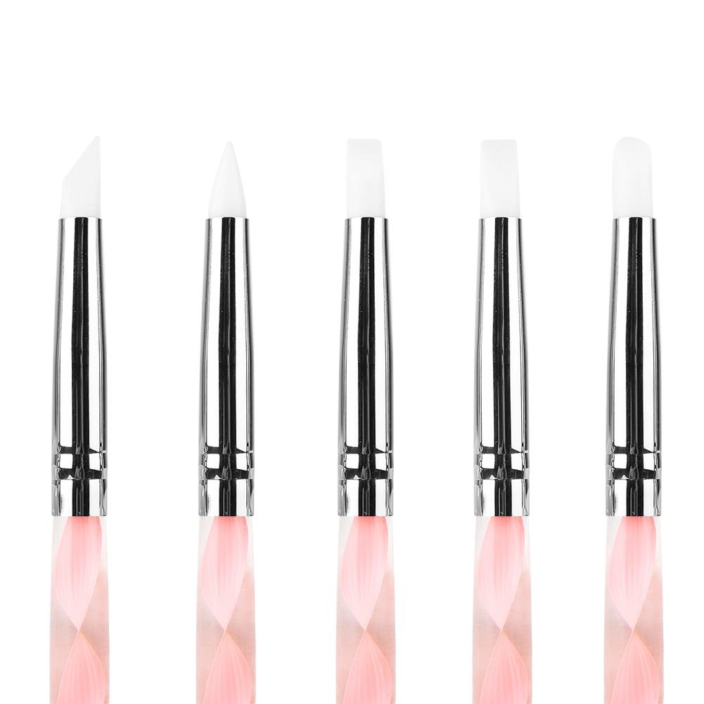 5pcs Double Head Clay Sculpting Tool Nail Pottery Silicone Dotting Brush Pen (Pink)