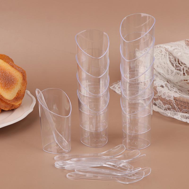 10Pcs 80ml Plastic Pudding Cups With 10 Spoons Ice-Cream Mousse Dessert Picnic Party Packing Dessert Cups Christmas Supplies