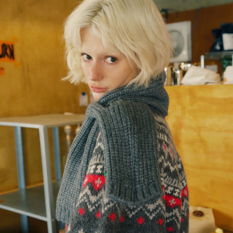 GREENBUTTER Fluffy Short Muffler (Charcoal)