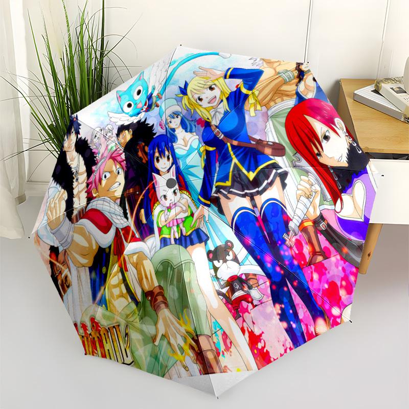 Fairy Tail Adventure Portable Automatic Umbrella Folding Umbrella with 8 Ribs Lightweight All-Season Umbrella for Travel Outdoor Accessory
