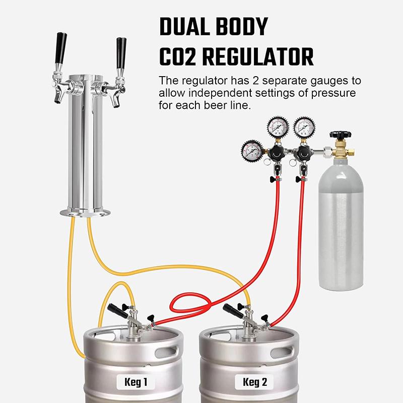 ELECQUEEN Regulator CO2 do Kegeratora z Dwoma Obszarami Ciśnienia, Wloty W21.8 / CGA320 System Karbonizacji Piwa Domowego, Woda Gazowana