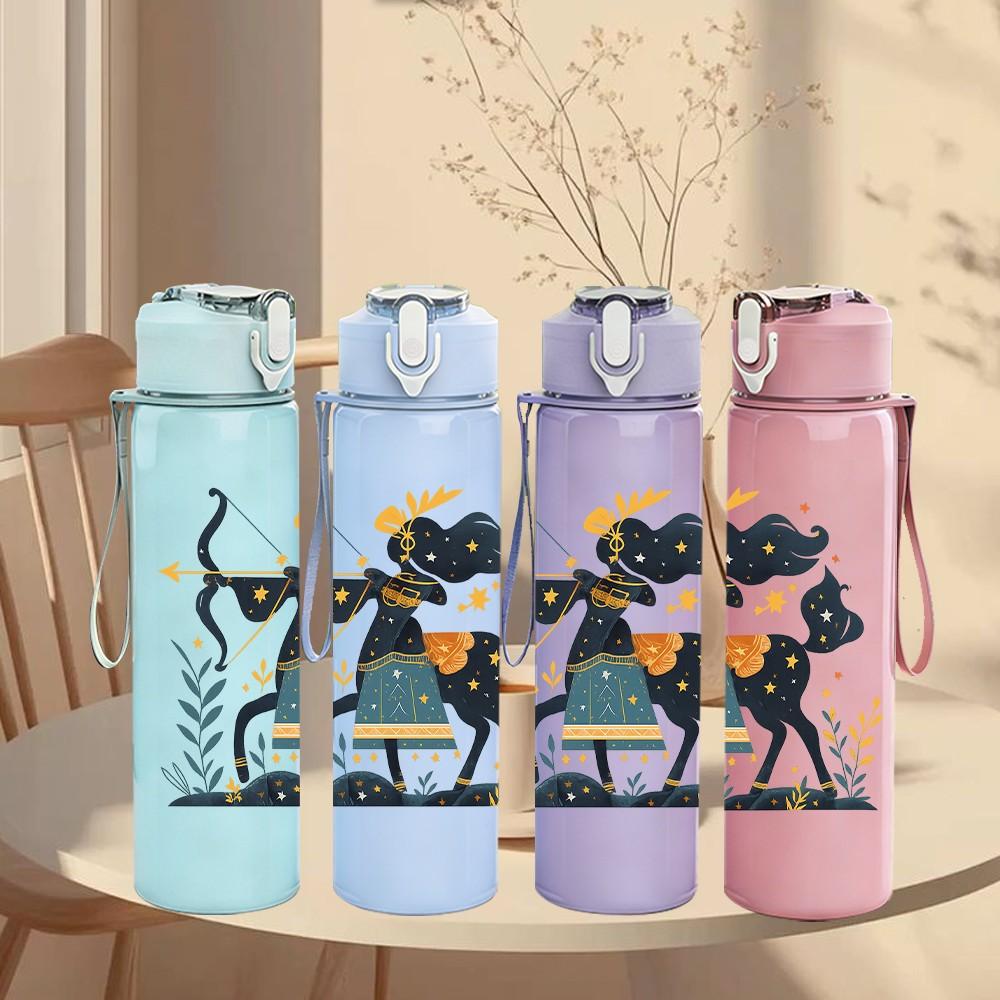 1PC Archer Lady Illustration 750ml Color Plastic Sports Water Bottle Leakproof Flip Straw Lid Suitable for Sports Office Home Use