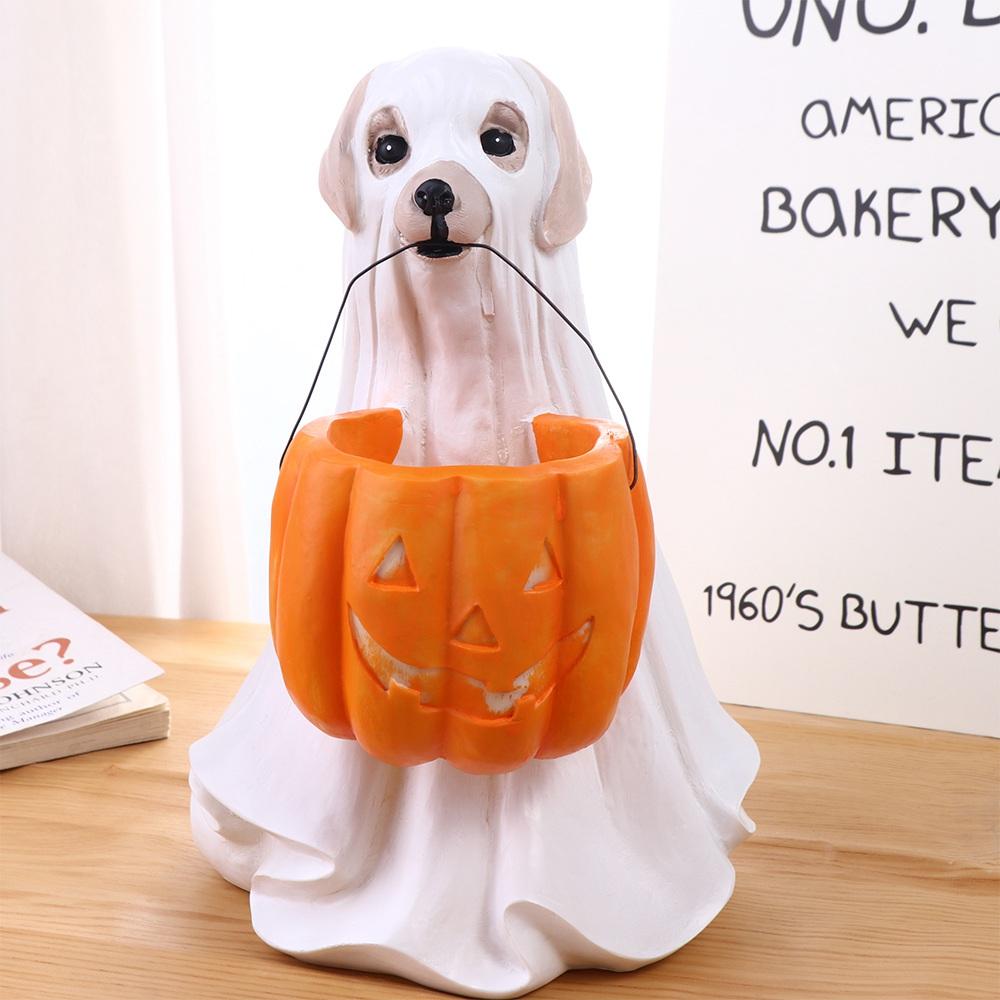 Resin Halloween Dog Elf Candy Bowl Dog Snack Storage Props Trick Or Treat Sweets Holder  Party