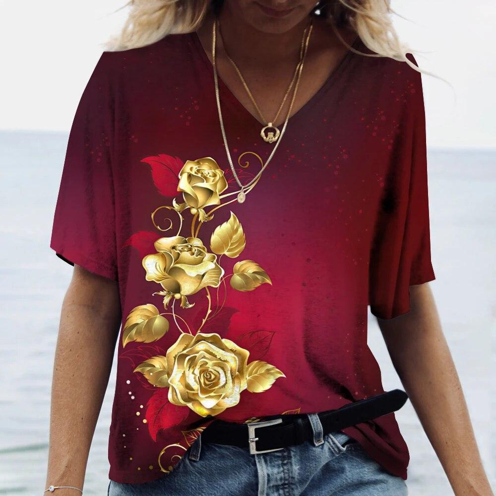 Dámské tričko Letní výstřih do V Módní krátký rukáv Topy Oblečení pro dívky Trička Oversized Harajuku Oblečení Párty Ležérní Blůza