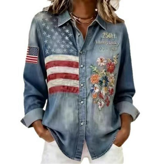 Spring 2026 Women's 3D Digital Print Retro Long Sleeve Shirt