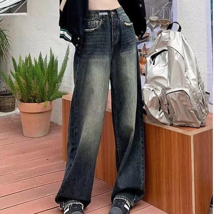 Women's Harajuku Style Loose Wide Leg Jeans Autumn Winter Street Fashion Retro Straight Loose Denim Trousers